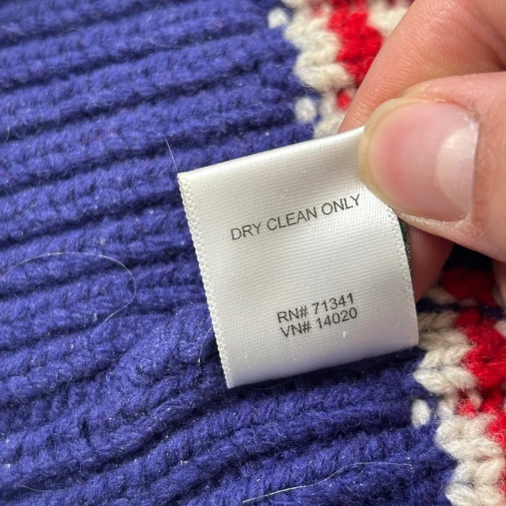 Vintage L.L. Bean Beanie OSFA Blue Striped 100% Lambswool‎ Pom Pom Winter Hat